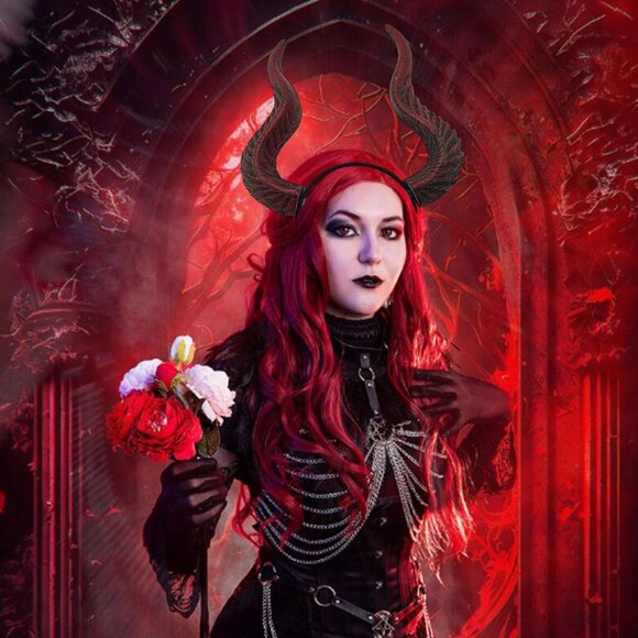 Gothic Red Demon Horns Headband Plastic Halloween Cosplay Accessories - Picture 2 of 7